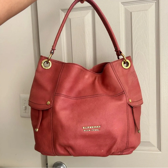 Burberry Blue Label Pink Leather Tote w/ Plaid Lining & Side Zippers - Picture 16 of 17